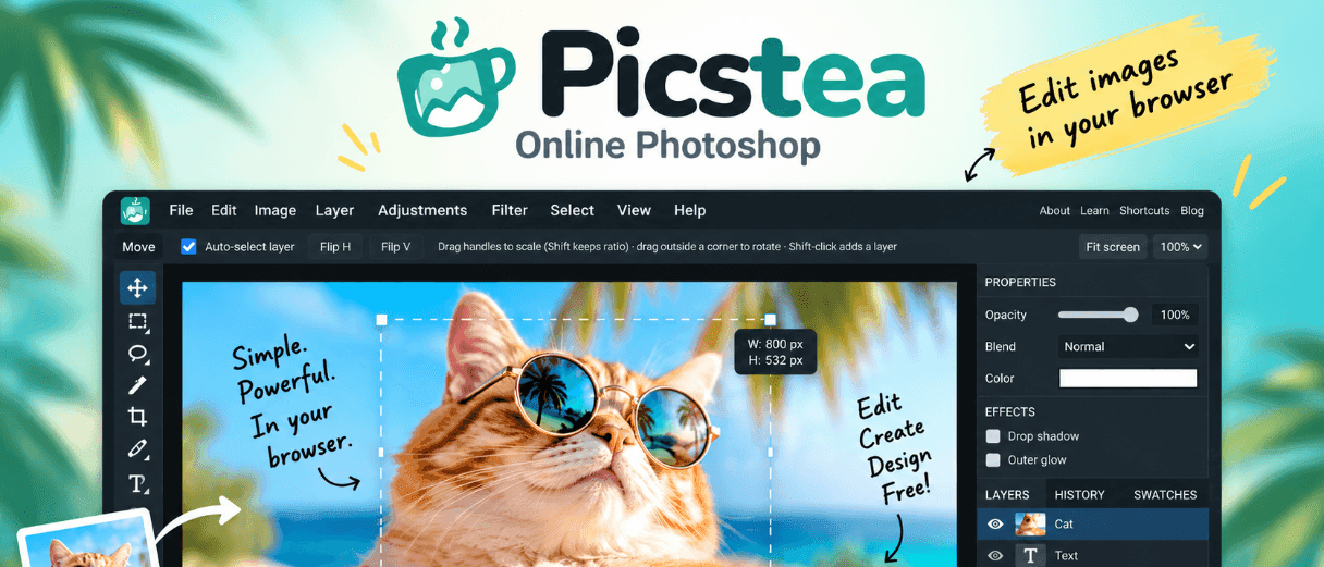 Photoshop Costs $22.99 a Month. Picstea Does Layers, Masks and PSDs for Free.